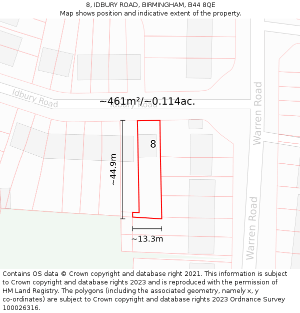 8, IDBURY ROAD, BIRMINGHAM, B44 8QE: Plot and title map