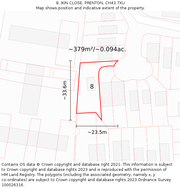 8, IKIN CLOSE, PRENTON, CH43 7XU: Plot and title map