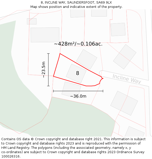 8, INCLINE WAY, SAUNDERSFOOT, SA69 9LX: Plot and title map