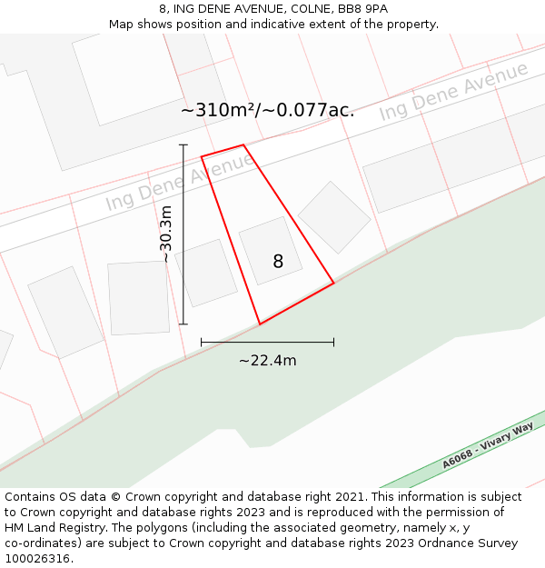 8, ING DENE AVENUE, COLNE, BB8 9PA: Plot and title map
