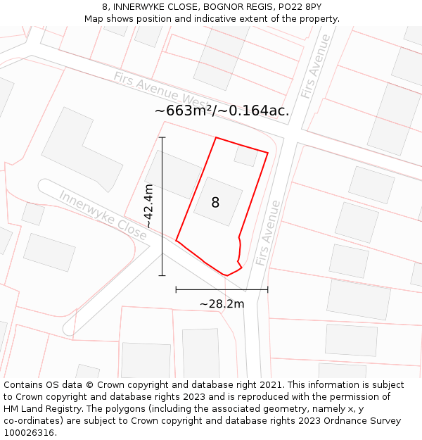 8, INNERWYKE CLOSE, BOGNOR REGIS, PO22 8PY: Plot and title map