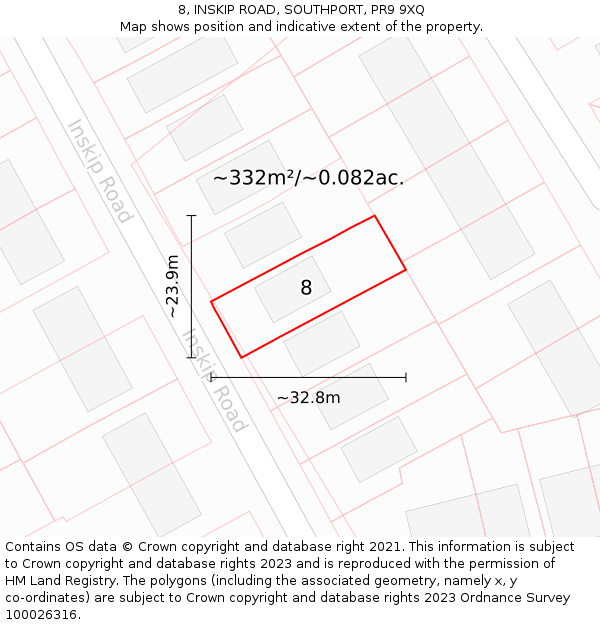 8, INSKIP ROAD, SOUTHPORT, PR9 9XQ: Plot and title map