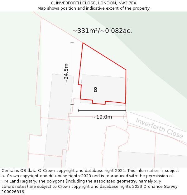 8, INVERFORTH CLOSE, LONDON, NW3 7EX: Plot and title map