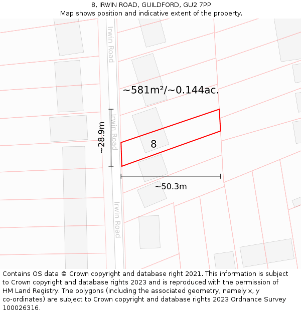 8, IRWIN ROAD, GUILDFORD, GU2 7PP: Plot and title map