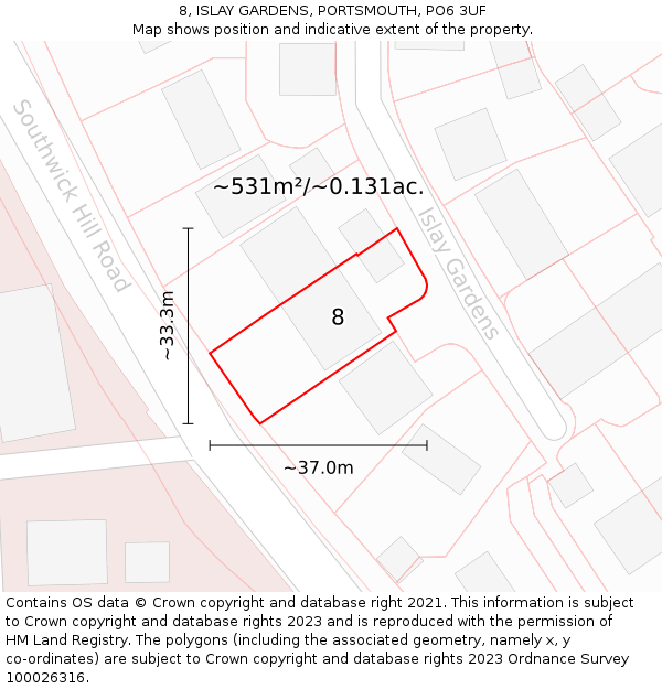 8, ISLAY GARDENS, PORTSMOUTH, PO6 3UF: Plot and title map
