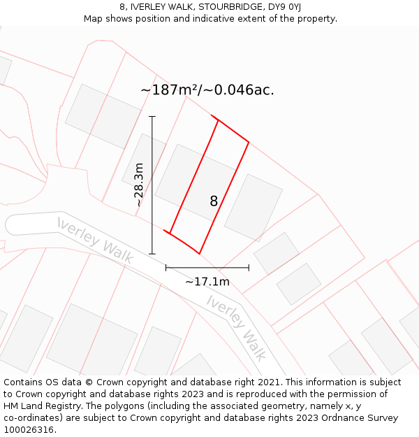 8, IVERLEY WALK, STOURBRIDGE, DY9 0YJ: Plot and title map