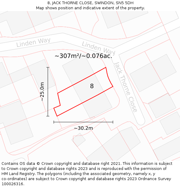 8, JACK THORNE CLOSE, SWINDON, SN5 5DH: Plot and title map