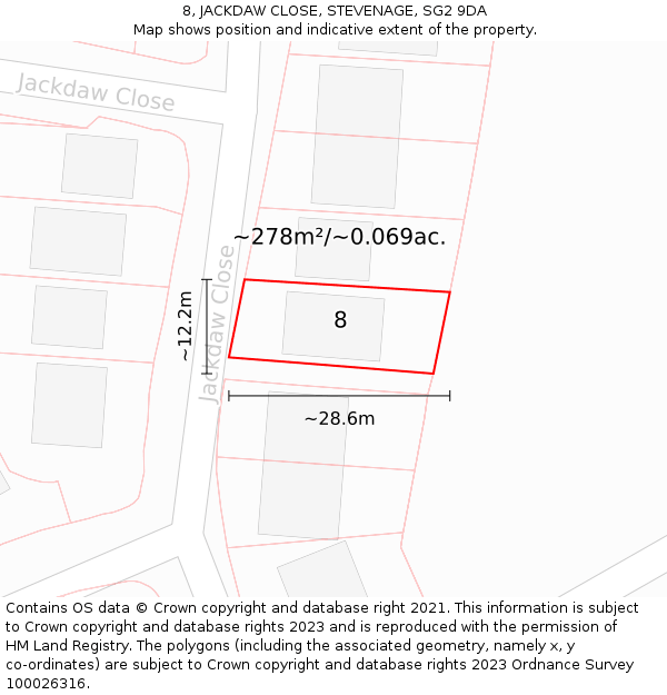 8, JACKDAW CLOSE, STEVENAGE, SG2 9DA: Plot and title map