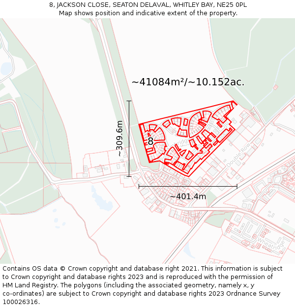 8, JACKSON CLOSE, SEATON DELAVAL, WHITLEY BAY, NE25 0PL: Plot and title map