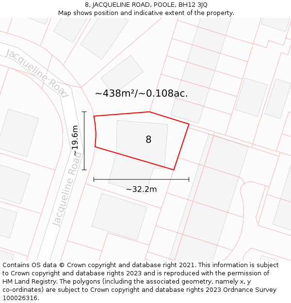 8, JACQUELINE ROAD, POOLE, BH12 3JQ: Plot and title map