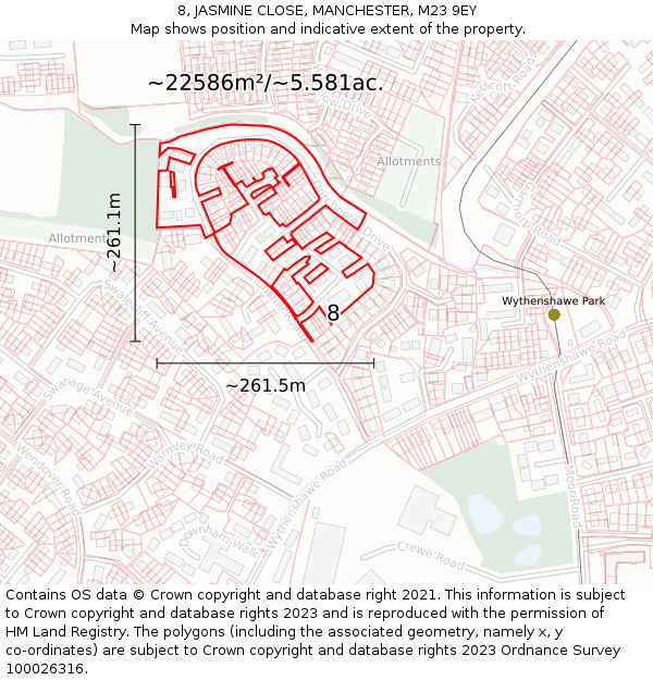 8, JASMINE CLOSE, MANCHESTER, M23 9EY: Plot and title map