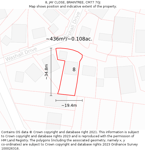 8, JAY CLOSE, BRAINTREE, CM77 7GJ: Plot and title map