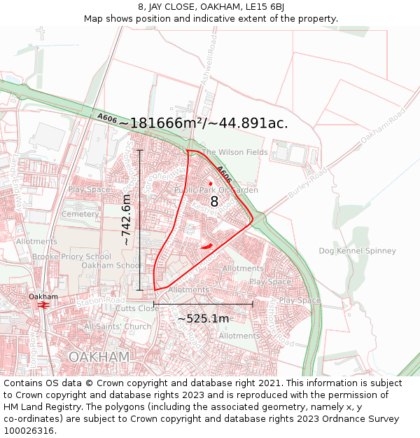 8, JAY CLOSE, OAKHAM, LE15 6BJ: Plot and title map