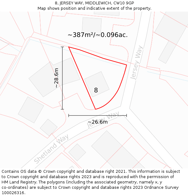 8, JERSEY WAY, MIDDLEWICH, CW10 9GP: Plot and title map