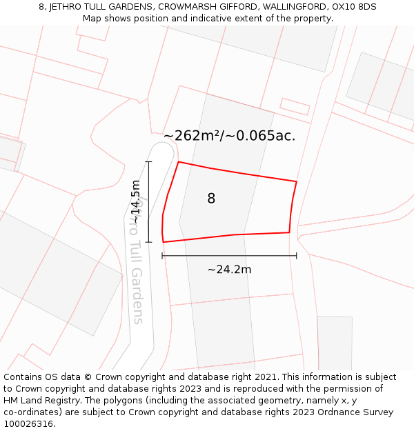 8, JETHRO TULL GARDENS, CROWMARSH GIFFORD, WALLINGFORD, OX10 8DS: Plot and title map