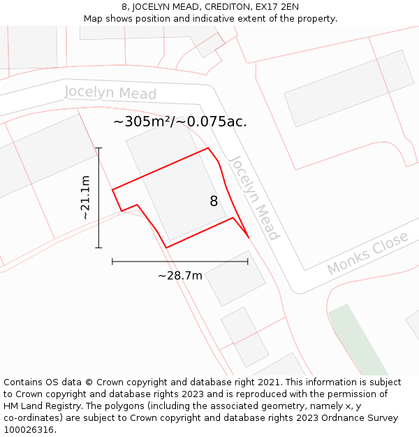 8, JOCELYN MEAD, CREDITON, EX17 2EN: Plot and title map