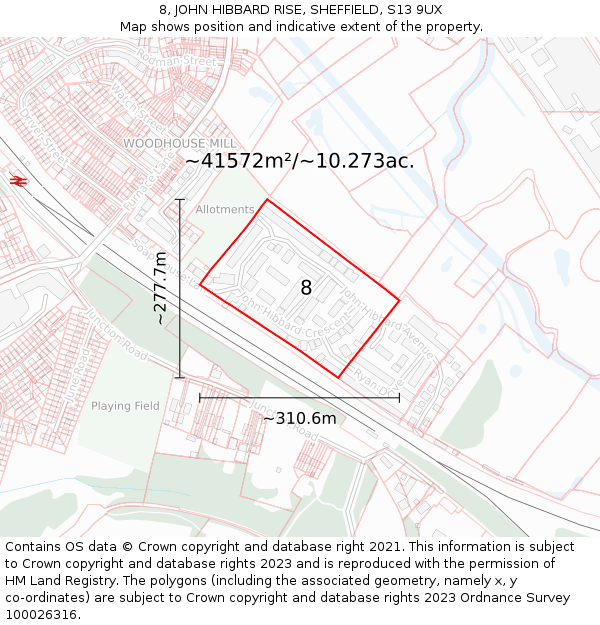 8, JOHN HIBBARD RISE, SHEFFIELD, S13 9UX: Plot and title map