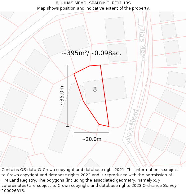 8, JULIAS MEAD, SPALDING, PE11 1RS: Plot and title map