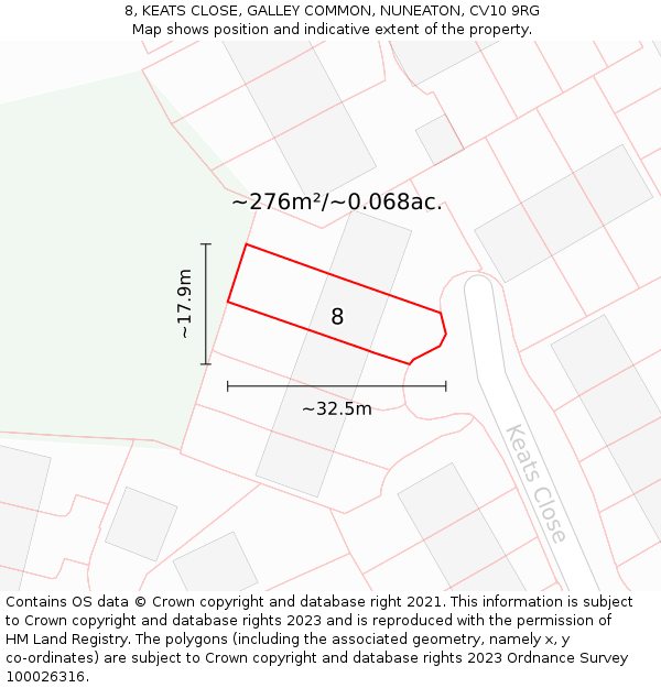 8, KEATS CLOSE, GALLEY COMMON, NUNEATON, CV10 9RG: Plot and title map