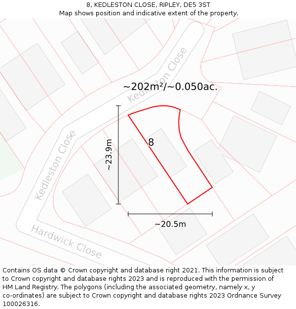 8, KEDLESTON CLOSE, RIPLEY, DE5 3ST: Plot and title map