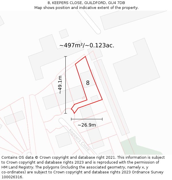 8, KEEPERS CLOSE, GUILDFORD, GU4 7DB: Plot and title map