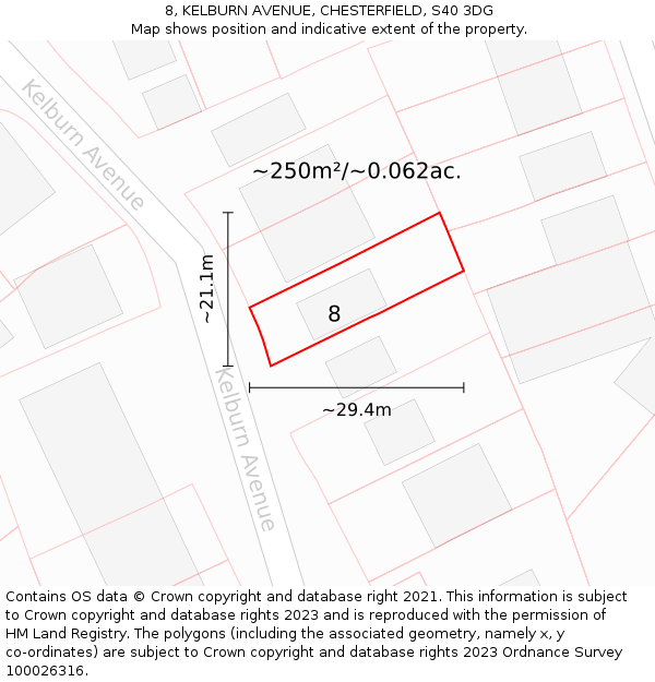 8, KELBURN AVENUE, CHESTERFIELD, S40 3DG: Plot and title map