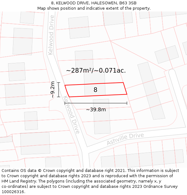 8, KELWOOD DRIVE, HALESOWEN, B63 3SB: Plot and title map