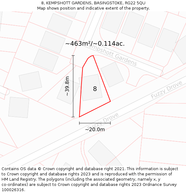 8, KEMPSHOTT GARDENS, BASINGSTOKE, RG22 5QU: Plot and title map