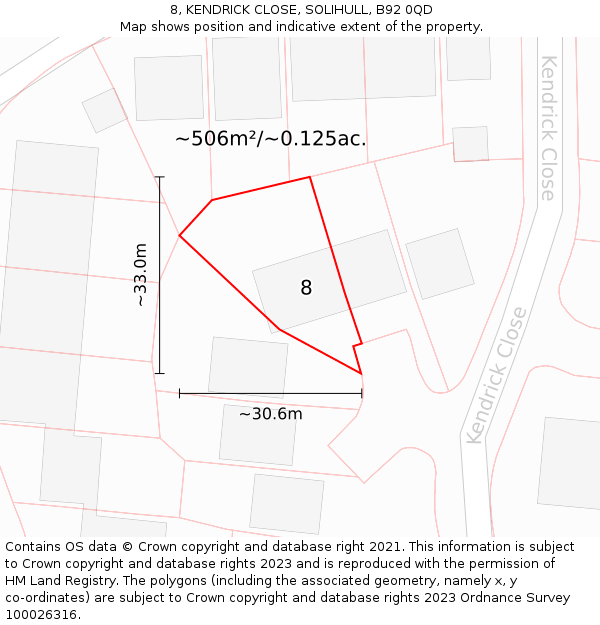 8, KENDRICK CLOSE, SOLIHULL, B92 0QD: Plot and title map