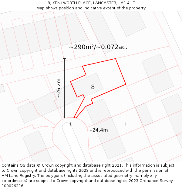 8, KENILWORTH PLACE, LANCASTER, LA1 4HE: Plot and title map