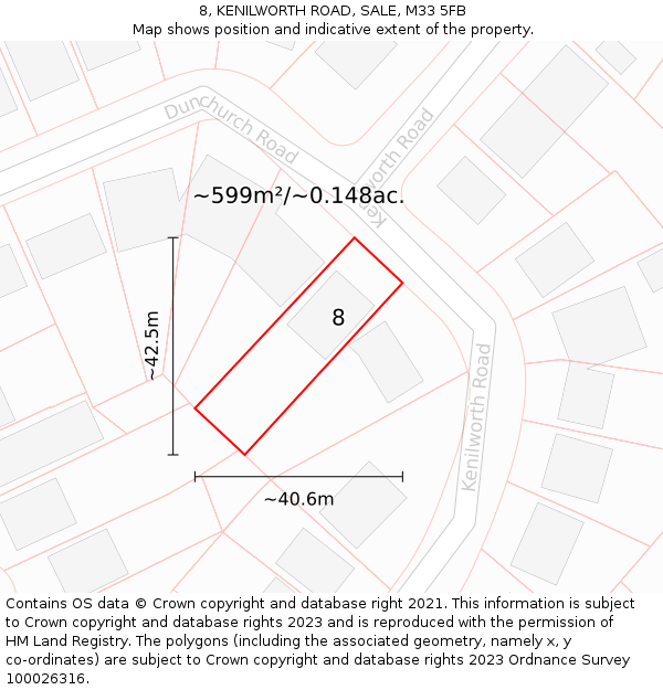 8, KENILWORTH ROAD, SALE, M33 5FB: Plot and title map