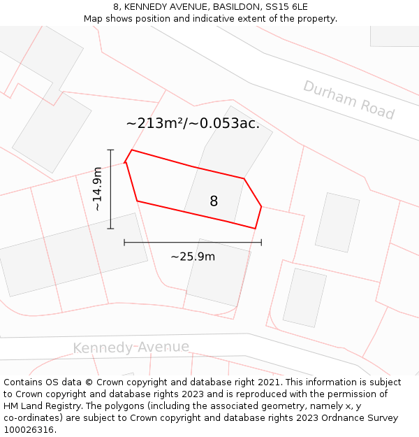 8, KENNEDY AVENUE, BASILDON, SS15 6LE: Plot and title map