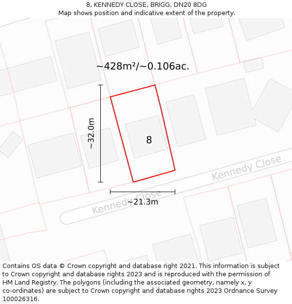 8, KENNEDY CLOSE, BRIGG, DN20 8DG: Plot and title map