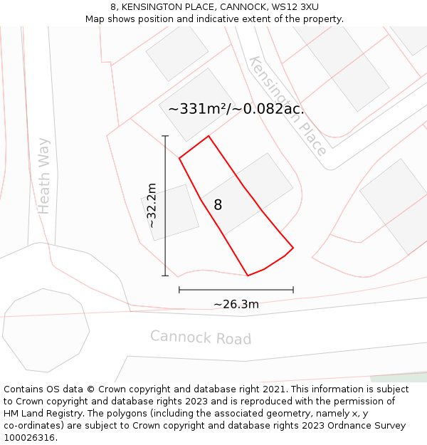 8, KENSINGTON PLACE, CANNOCK, WS12 3XU: Plot and title map