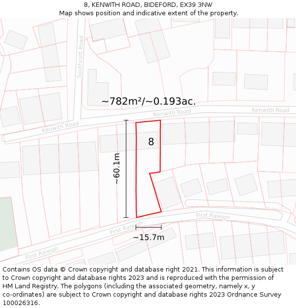 8, KENWITH ROAD, BIDEFORD, EX39 3NW: Plot and title map