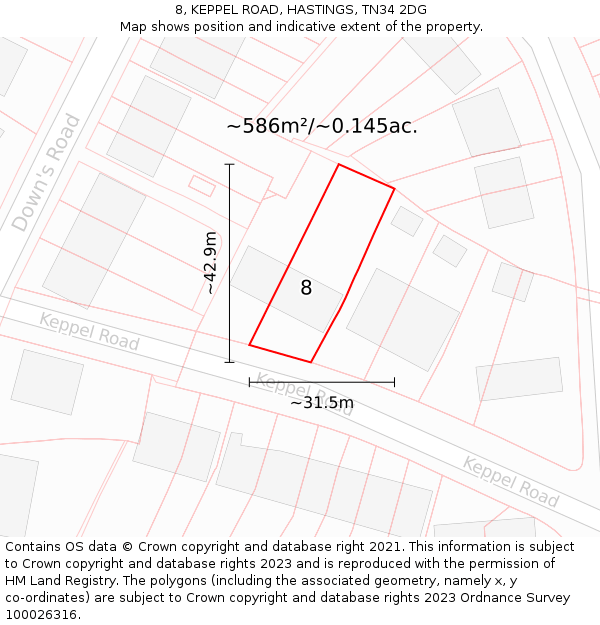 8, KEPPEL ROAD, HASTINGS, TN34 2DG: Plot and title map