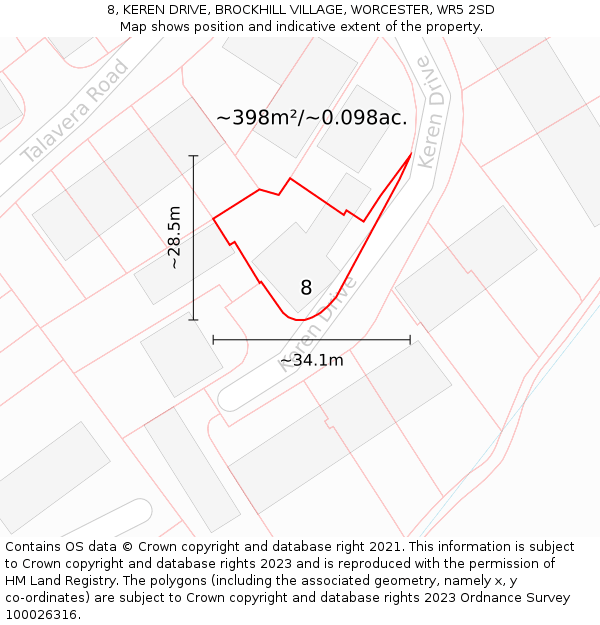 8, KEREN DRIVE, BROCKHILL VILLAGE, WORCESTER, WR5 2SD: Plot and title map