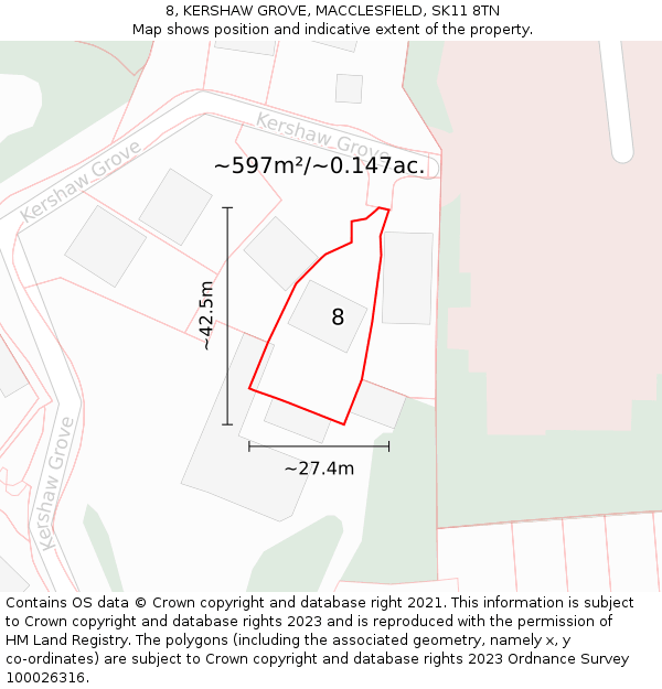 8, KERSHAW GROVE, MACCLESFIELD, SK11 8TN: Plot and title map