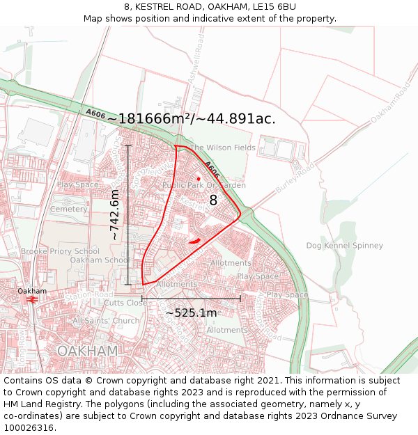 8, KESTREL ROAD, OAKHAM, LE15 6BU: Plot and title map