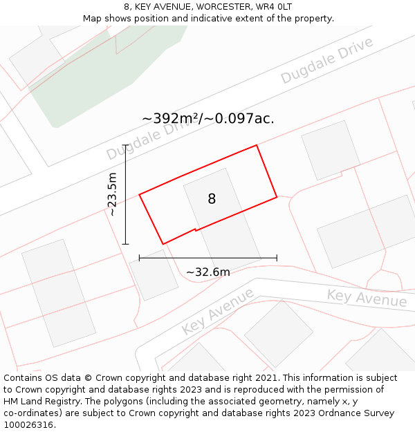8, KEY AVENUE, WORCESTER, WR4 0LT: Plot and title map