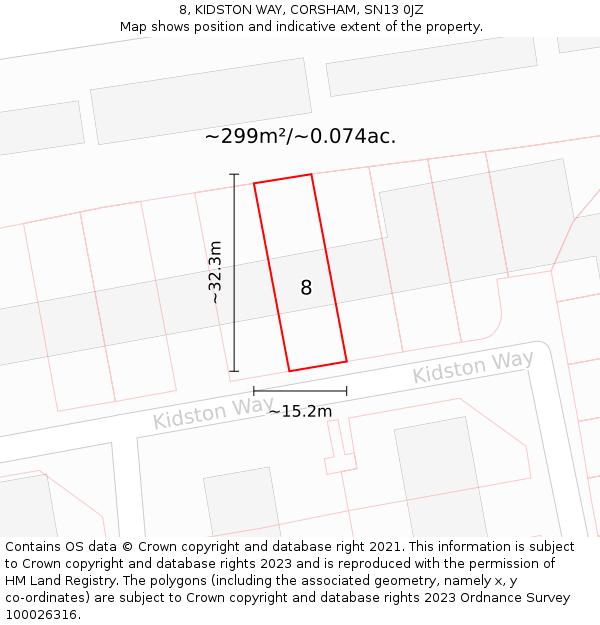 8, KIDSTON WAY, CORSHAM, SN13 0JZ: Plot and title map