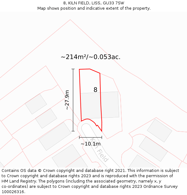 8, KILN FIELD, LISS, GU33 7SW: Plot and title map