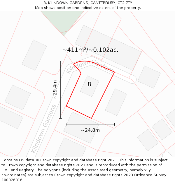 8, KILNDOWN GARDENS, CANTERBURY, CT2 7TY: Plot and title map