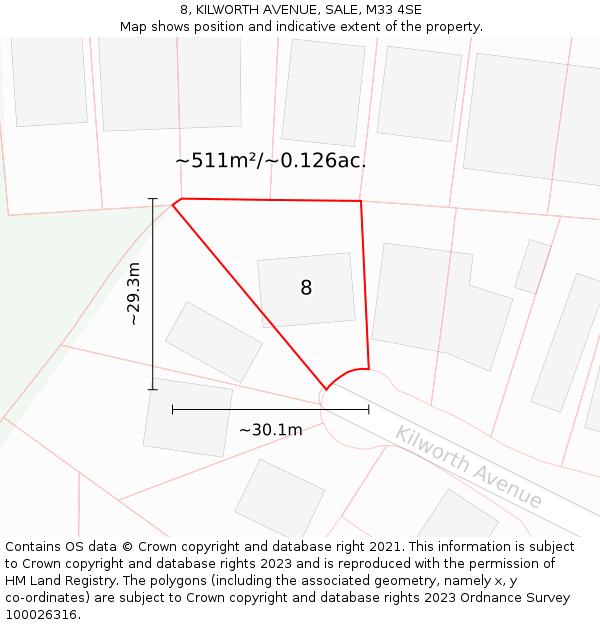 8, KILWORTH AVENUE, SALE, M33 4SE: Plot and title map