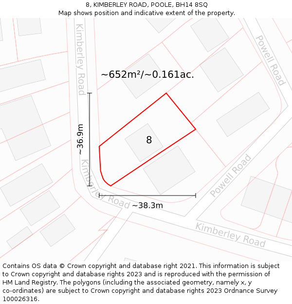 8, KIMBERLEY ROAD, POOLE, BH14 8SQ: Plot and title map