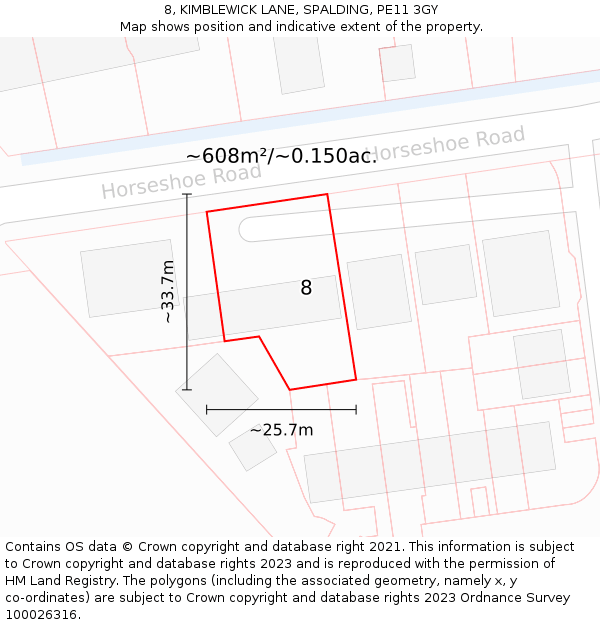 8, KIMBLEWICK LANE, SPALDING, PE11 3GY: Plot and title map