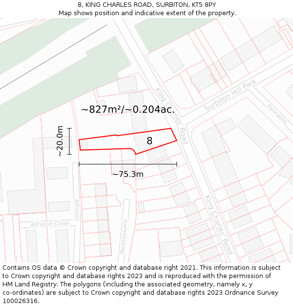 8, KING CHARLES ROAD, SURBITON, KT5 8PY: Plot and title map