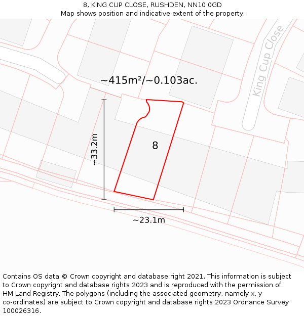 8, KING CUP CLOSE, RUSHDEN, NN10 0GD: Plot and title map