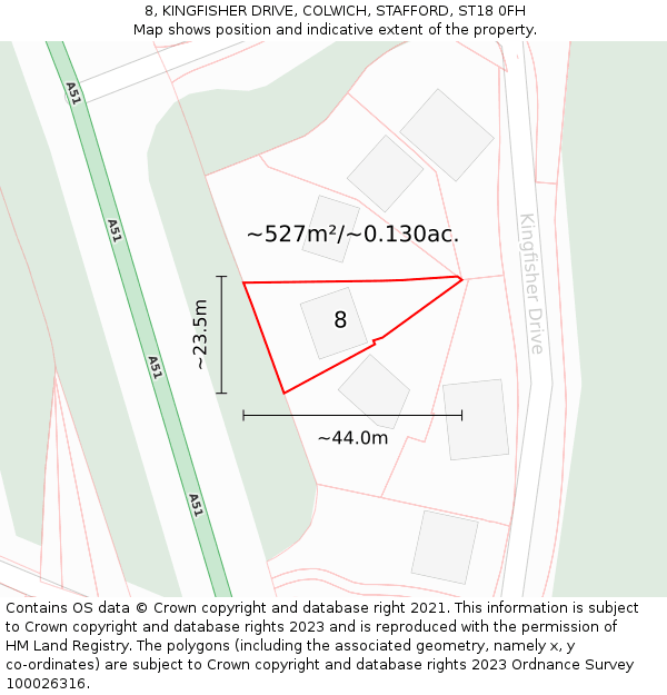 8, KINGFISHER DRIVE, COLWICH, STAFFORD, ST18 0FH: Plot and title map