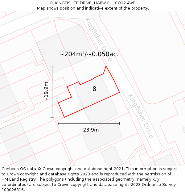 8, KINGFISHER DRIVE, HARWICH, CO12 4WE: Plot and title map